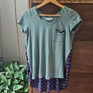 Green and Blue Short Sleeve Top
